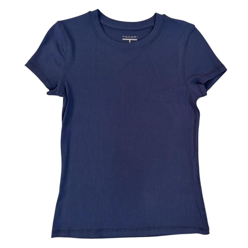 Tahari navy blue ribbed short sleeve tee